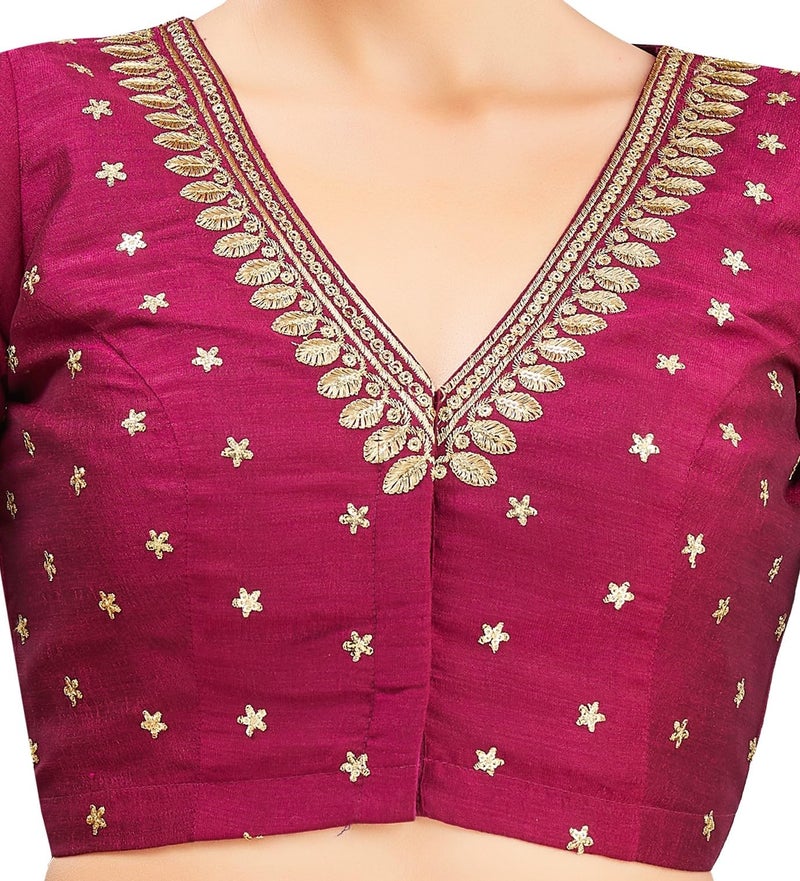 Studio Shringaar Women's V-Neck Embroidered Wedding Saree Blouse (Wine, 46) - Image 5