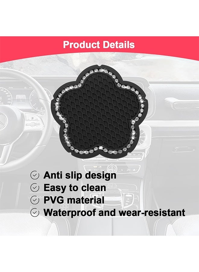 Shiny Car Cup Holder Coaster, 2PCS Non-Slip Rhinestone Crystal Vehicle Cup Holder Insert Mat, 2.75 Inch Waterproof Drink Cup Protection Pad, Universal Auto Interior Accessories (Black) - Image 3