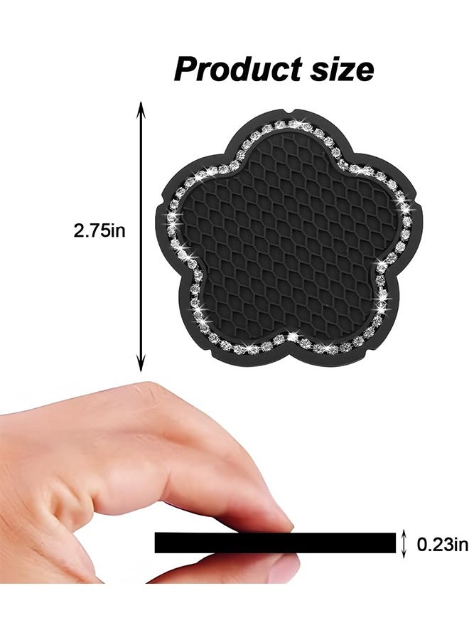 Shiny Car Cup Holder Coaster, 2PCS Non-Slip Rhinestone Crystal Vehicle Cup Holder Insert Mat, 2.75 Inch Waterproof Drink Cup Protection Pad, Universal Auto Interior Accessories (Black) - Image 2