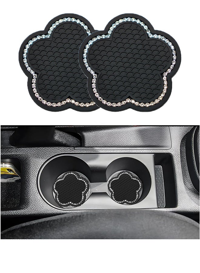 Shiny Car Cup Holder Coaster, 2PCS Non-Slip Rhinestone Crystal Vehicle Cup Holder Insert Mat, 2.75 Inch Waterproof Drink Cup Protection Pad, Universal Auto Interior Accessories (Black) - Image 1