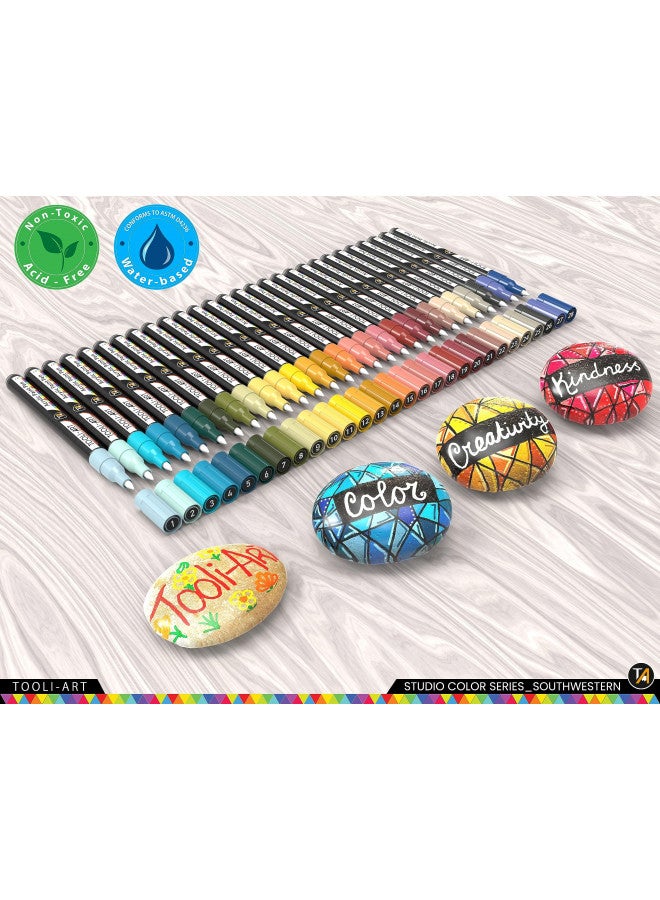 TOOLI-ART 28 Southwestern Colors Acrylic Paint Pens Studio Color Series Markers Set 0.7mm Extra Fine Tip, Rock Painting, Glass, Mugs, Wood, Metal, Canvas, DIY, Detailing. Non Toxic, Waterbased, Quick Drying - Image 2