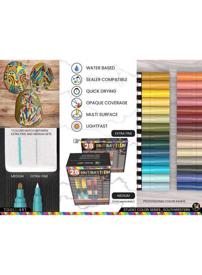 TOOLI-ART 28 Southwestern Colors Acrylic Paint Pens Studio Color Series Markers Set 0.7mm Extra Fine Tip, Rock Painting, Glass, Mugs, Wood, Metal, Canvas, DIY, Detailing. Non Toxic, Waterbased, Quick Drying - Image 5