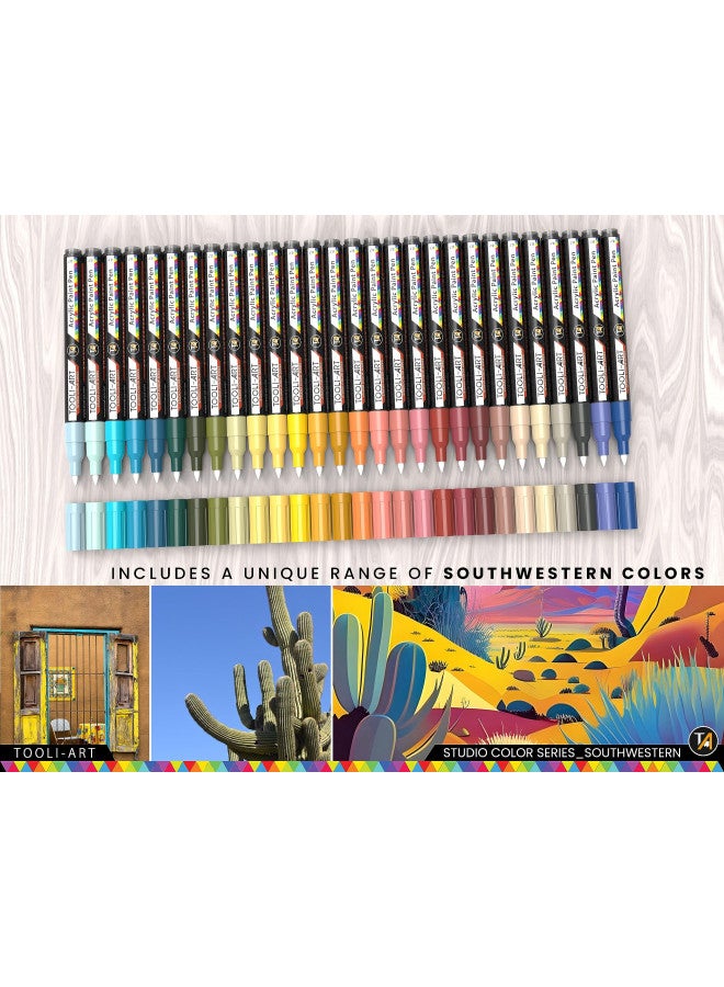 TOOLI-ART 28 Southwestern Colors Acrylic Paint Pens Studio Color Series Markers Set 0.7mm Extra Fine Tip, Rock Painting, Glass, Mugs, Wood, Metal, Canvas, DIY, Detailing. Non Toxic, Waterbased, Quick Drying - Image 4