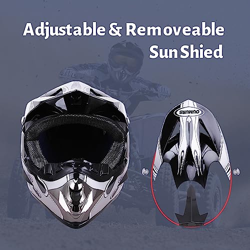 OUMURS Adult ATV Dirt Bike Helmet with Goggles Gloves & Mask Adjustable Sun Visor Motorcycle Adults Helmet Off-Road Motocross Downhill Moped MX for Unisex-Adult-New Black Flame, XL - Image 2