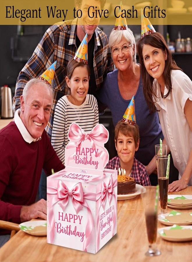 علب هدايا نقود عيد ميلاد مزينة بفيونكة وردية، صندوق سحب نقود عيد ميلاد جميل للنساء والفتيات - Image 5
