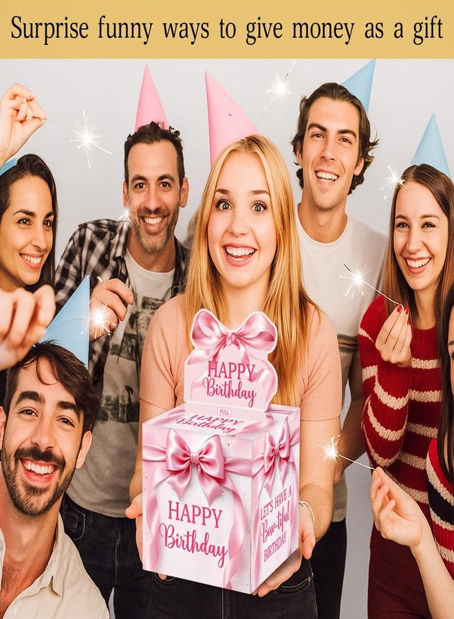 علب هدايا نقود عيد ميلاد مزينة بفيونكة وردية، صندوق سحب نقود عيد ميلاد جميل للنساء والفتيات - Image 1