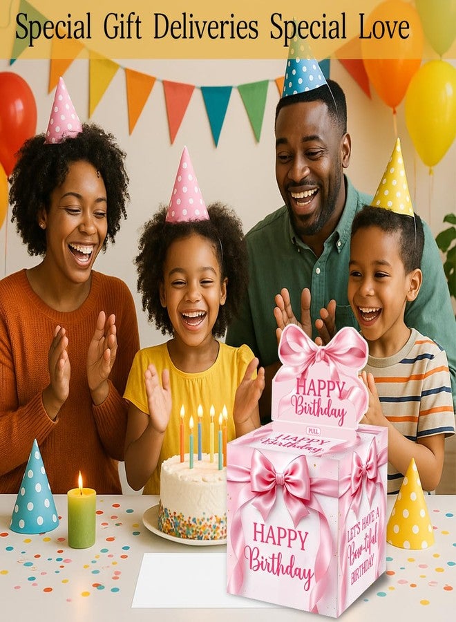 علب هدايا نقود عيد ميلاد مزينة بفيونكة وردية، صندوق سحب نقود عيد ميلاد جميل للنساء والفتيات - Image 4