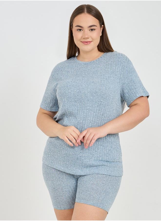 Styli - Ribbed Short Sleeve T-Shirt & Cycling Shorts Lounge Set - Image 1