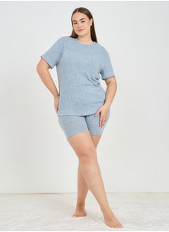 Ribbed Short Sleeve T-Shirt & Cycling Shorts Lounge Set