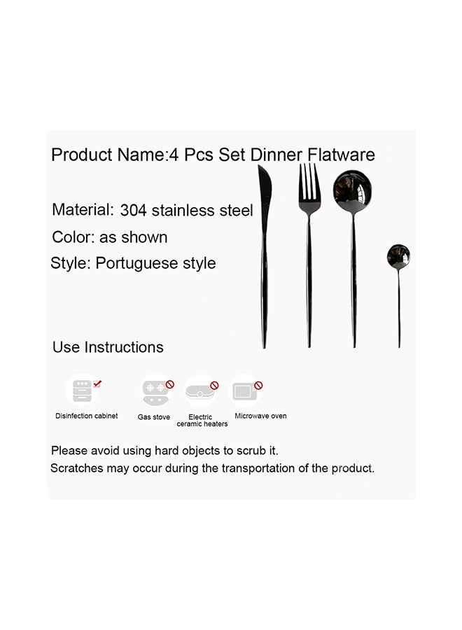 4-Piece Dinner Flatware Cutlery Set Silver/Black  - Image 4