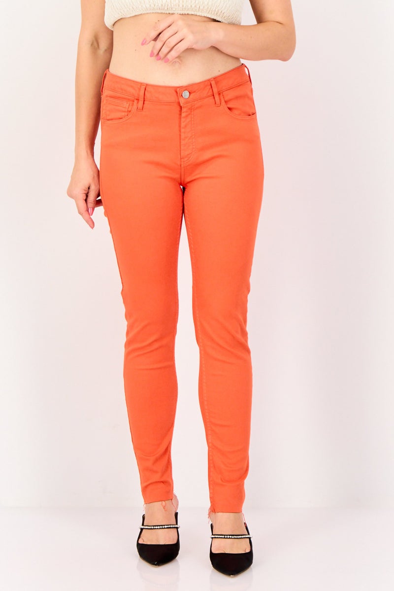 Reiko Women Skinny Fit Solid Straight Leg Pants, Orange - Image 1