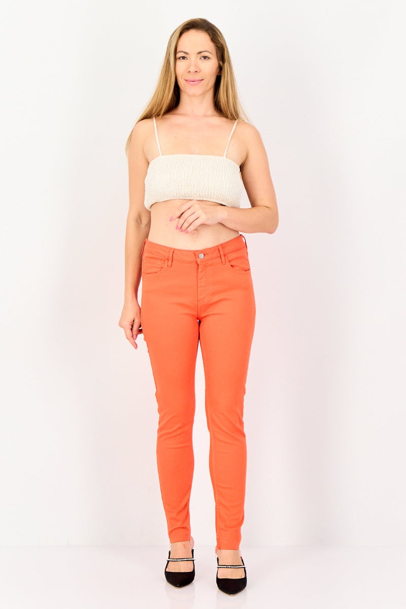 Reiko Women Skinny Fit Solid Straight Leg Pants, Orange - Image 3