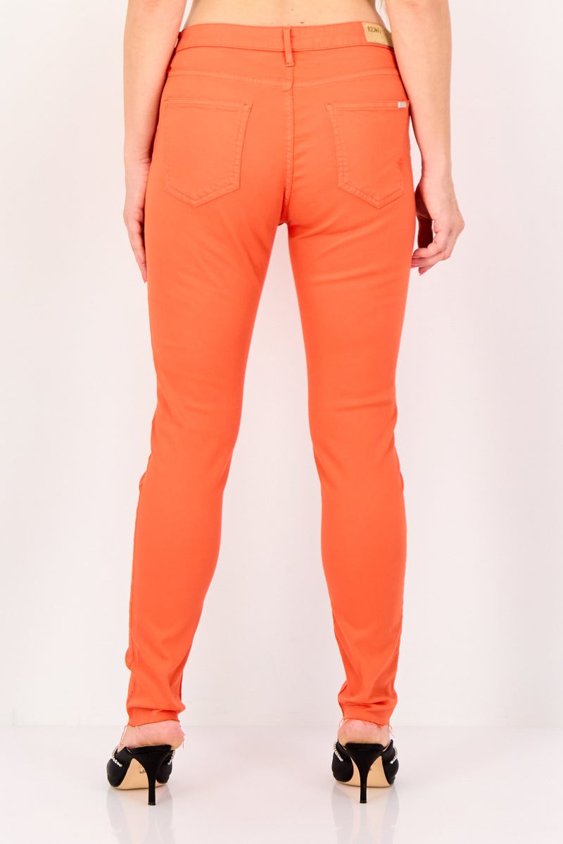 Reiko Women Skinny Fit Solid Straight Leg Pants, Orange - Image 2