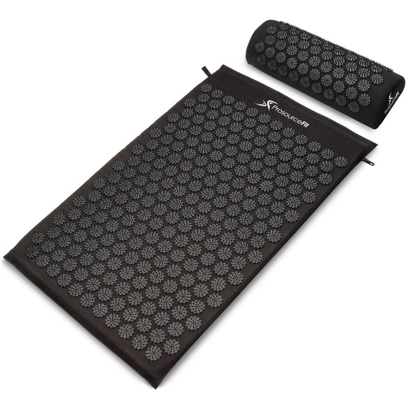 ProsourceFit Acupressure Mat and Pillow Set for Back/Neck Pain Relief and Muscle Relaxation, Large - Black/Black - Image 1