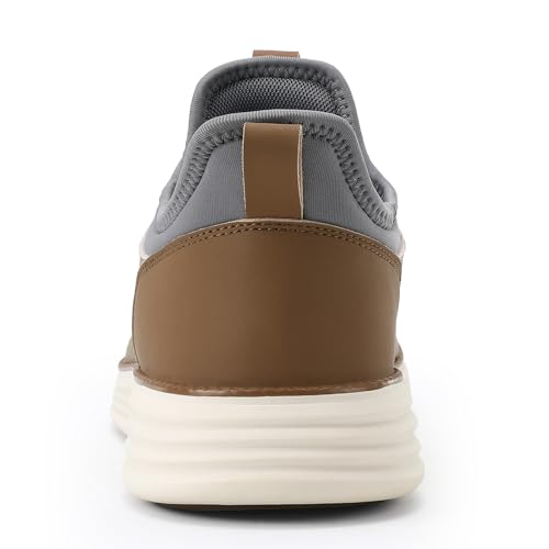 VILOCY Mens Slip On Casual Dress Shoes Hands Free Fashion Sneakers Mesh Tennis Walking Shoes Comfortable Work Shoes Breathable Lightweight Non Slip Khaki,EU43 - Image 5