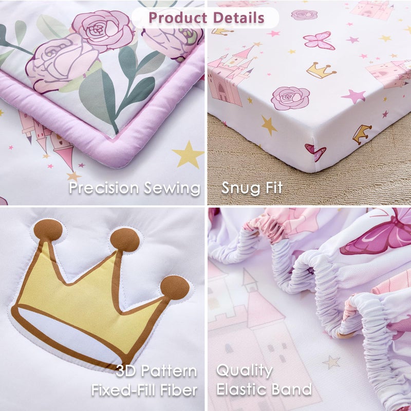 NacoMoco 3-Piece Crib Bedding Set for Girls - Ultra Soft Baby Bedding Set Includes Crib Comforter, Sheet & Skirt (Purple) - Image 5