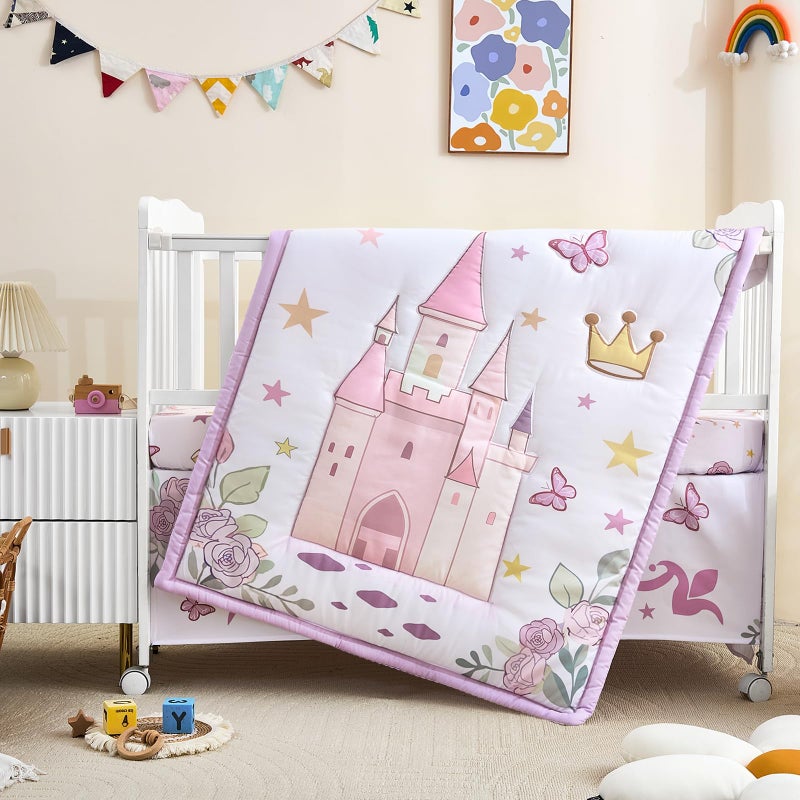 NacoMoco 3-Piece Crib Bedding Set for Girls - Ultra Soft Baby Bedding Set Includes Crib Comforter, Sheet & Skirt (Purple) - Image 2