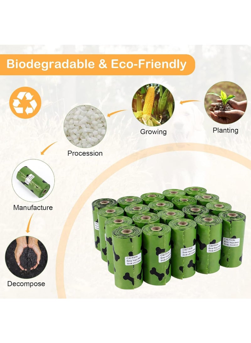 Rock Pow 20Rolls-300pcs Dog/Pet Litter Disposal Bags Supplies 1pcs Green Adjustable Dispenser Extra Thick and Strong 100% Leak Proof Biodegradable Waste Bag - Image 2
