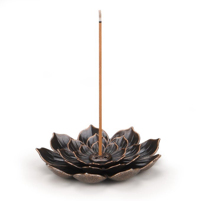 LOTUS INCENSE HOLDER BRASS STICK HOLDER CONE COIL BURNER WITH DETACHABLE ASH CATCHER FOR HOME OFFICE YOGA MEDITATION