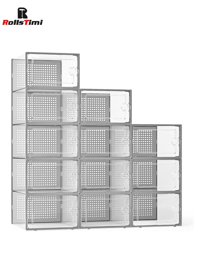 رولستيمي 12 قطعة صندوق أحذية ، صناديق تخزين الأحذية واضح البلاستيك تكويم ، منظم أحذية الحاويات مع الأغطية ، رمادي - Image 1