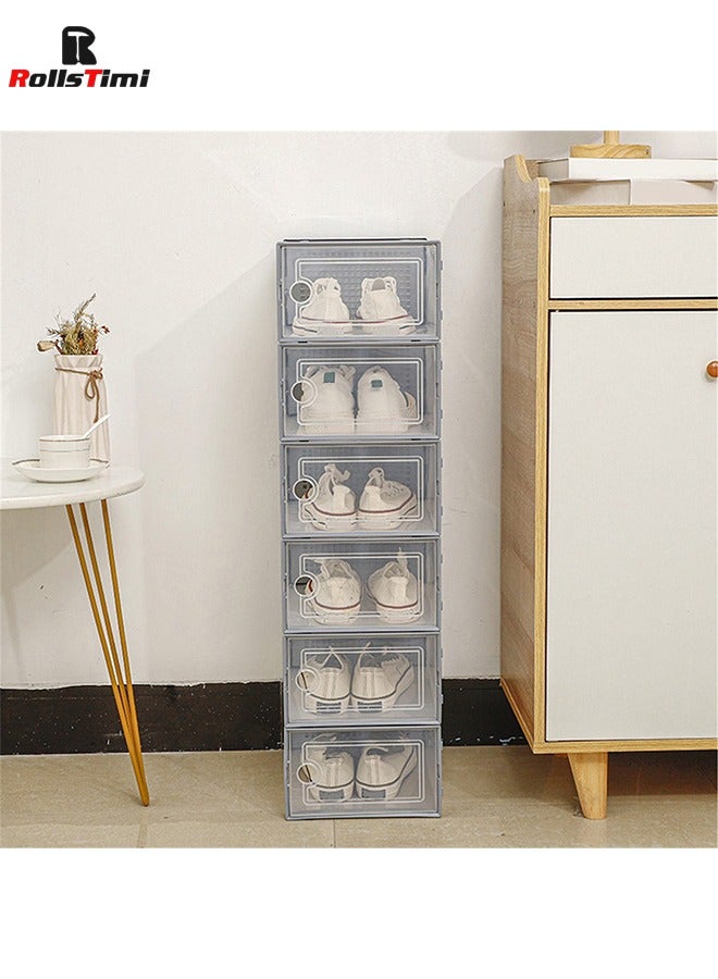 رولستيمي 12 قطعة صندوق أحذية ، صناديق تخزين الأحذية واضح البلاستيك تكويم ، منظم أحذية الحاويات مع الأغطية ، رمادي - Image 2