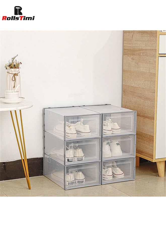 رولستيمي 12 قطعة صندوق أحذية ، صناديق تخزين الأحذية واضح البلاستيك تكويم ، منظم أحذية الحاويات مع الأغطية ، رمادي - Image 3