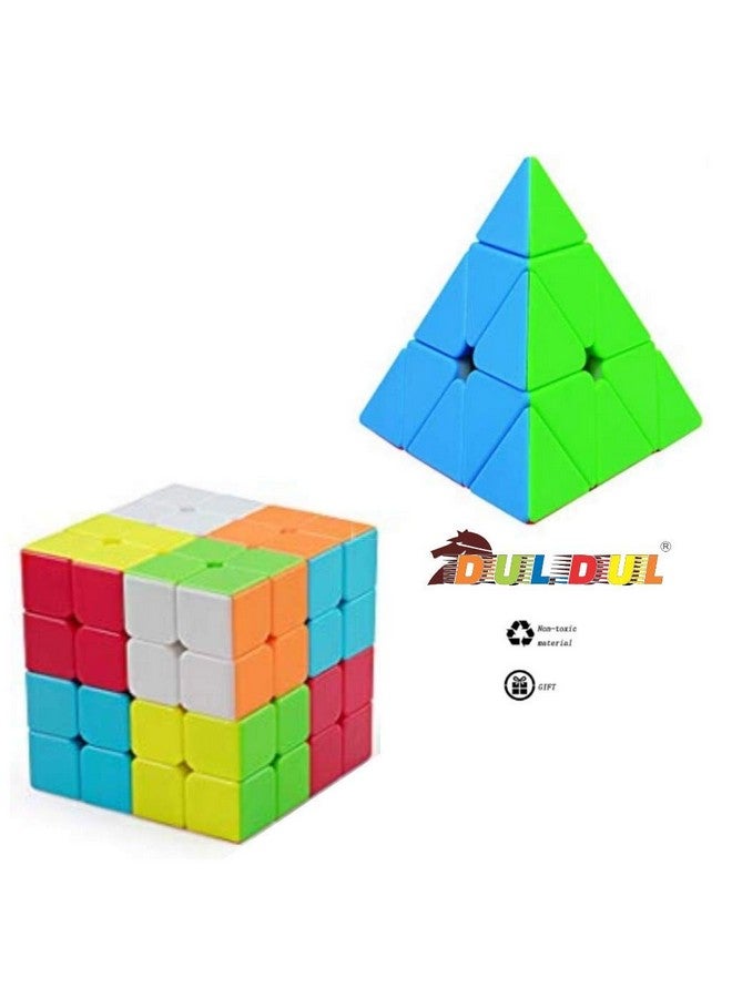 DUL DUL Pyramid Speed Cube 4x4x4 Completely Stickerless High Speed Extra Smooth Magic Puzzle Cube| Combo Cube (Pyramid,4X4 Cube) - Image 2