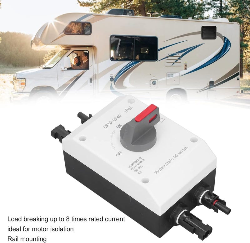 cheekyglo Solar PV DC Isolator Disconnect Switch, 1200V DC 32A 4P IP66 Waterproof Solar System Solar Combiner Box, Solar Disconnect Switch for RV, Boats, and Off/On Grid Solar System(Basic) - Image 2