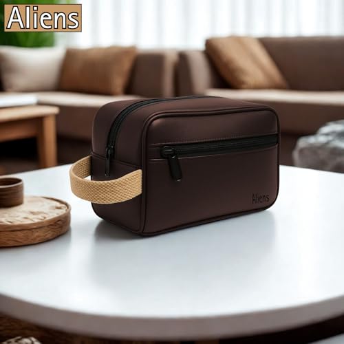 Aliens Multipurpose Travel Organizer Vegan Leather Pouch for Men and Women, Hanging Dopp Kit, Water-Repellent Bag for Toiletry, Shaving Kit, Cosmetics & Makeup, Jewellery, Gadget, Accessories-Brown - Image 5