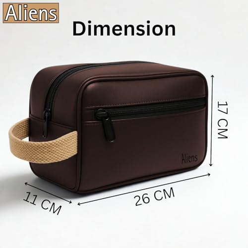 Aliens Multipurpose Travel Organizer Vegan Leather Pouch for Men and Women, Hanging Dopp Kit, Water-Repellent Bag for Toiletry, Shaving Kit, Cosmetics & Makeup, Jewellery, Gadget, Accessories-Brown - Image 4