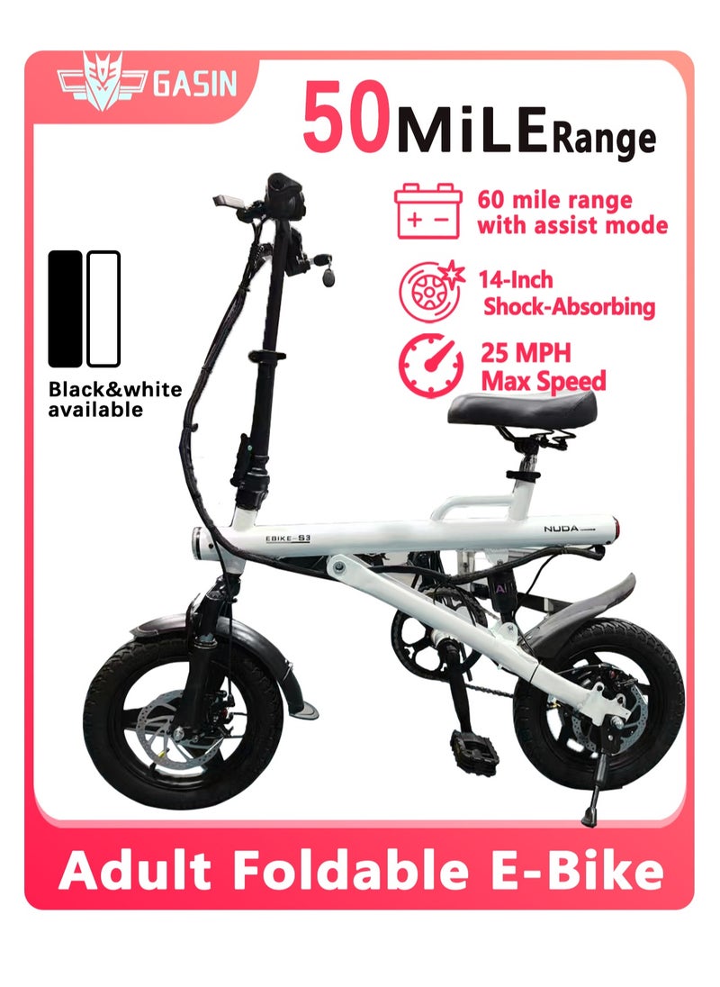 Gasin - Adult E-Bike Scooter, 50KM Range, 400W Motor, 14-inch Shock-Absorbing Tires, Foldable, Specialized for Commuting, Beach, Sandy Ground & Mountain Riding - Image 1