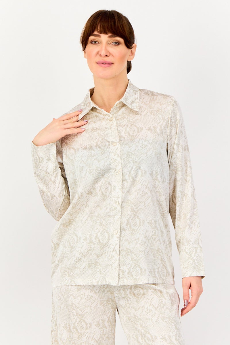 bebe Women 2 Pieces Animal Print Long Sleeves Nightwear Set, Multicolor - Image 2