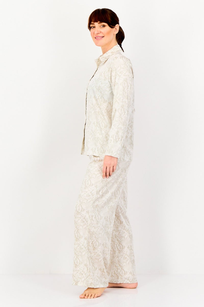 bebe Women 2 Pieces Animal Print Long Sleeves Nightwear Set, Multicolor - Image 3