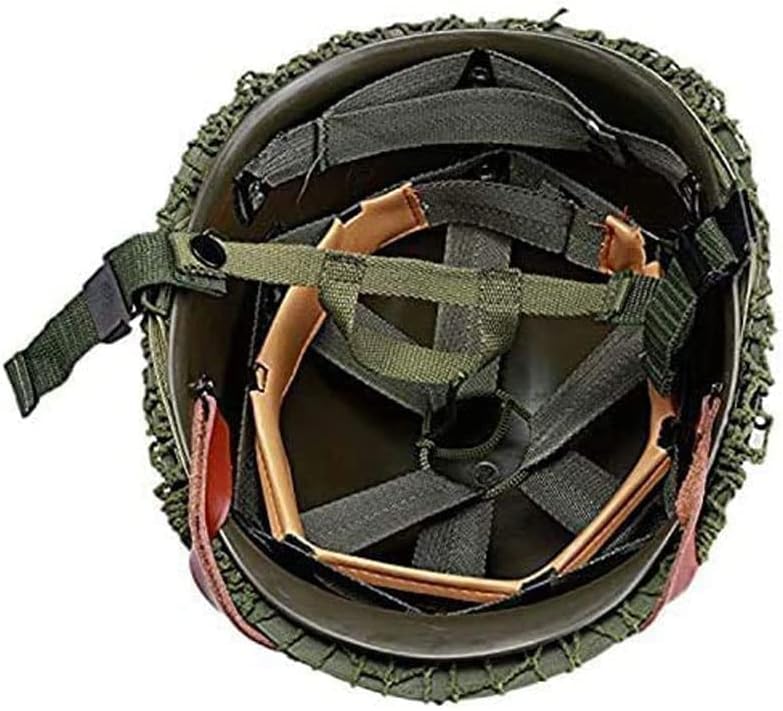 WXKHV WWII US Army M1 Green Helmet Replica with Net and Canvas Chin Strap - Image 4