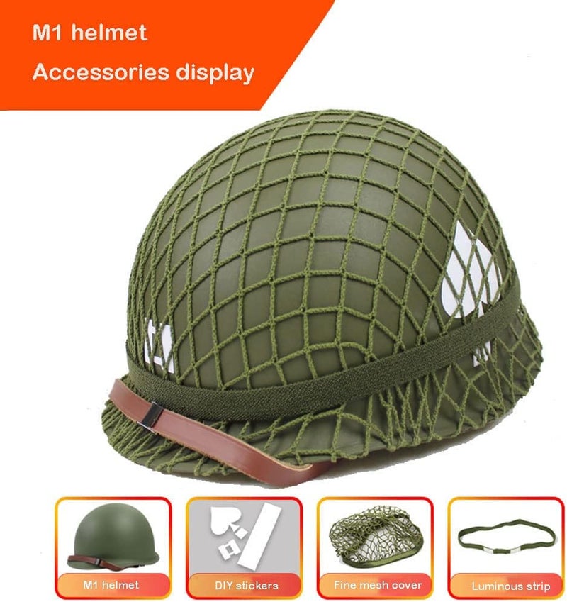 WXKHV WWII US Army M1 Green Helmet Replica with Net and Canvas Chin Strap - Image 2