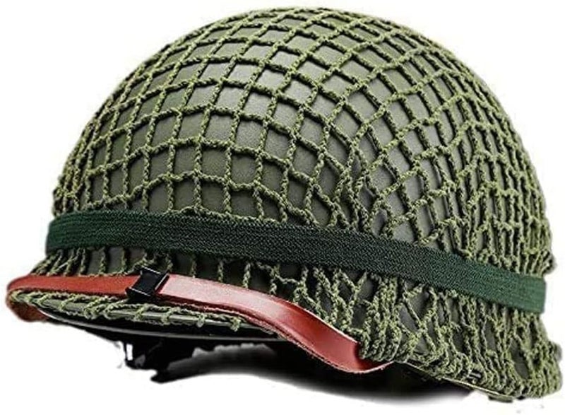 WXKHV WWII US Army M1 Green Helmet Replica with Net and Canvas Chin Strap - Image 3
