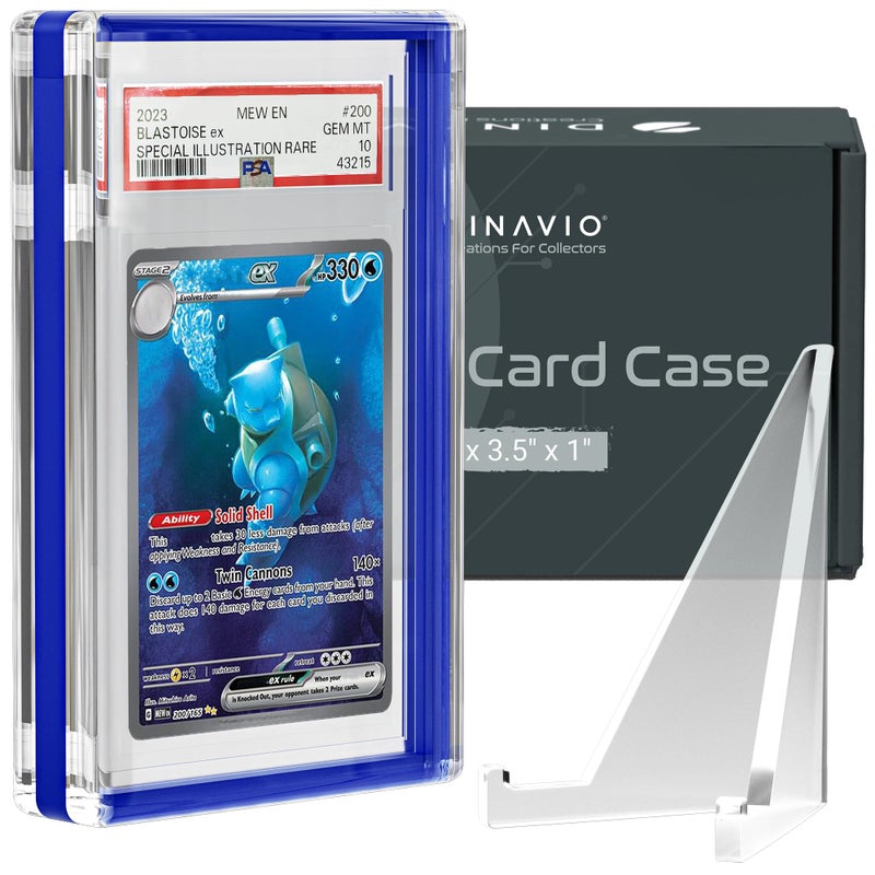 Dinavio Crafthouse PSA Graded Card Display Acrylic Case for Standard PSA and CGC Slabs - Slab Case - PSA Card Case - Graded Card Display Case - Updated Dimensions - Stand Included (Blue Border) - Image 1