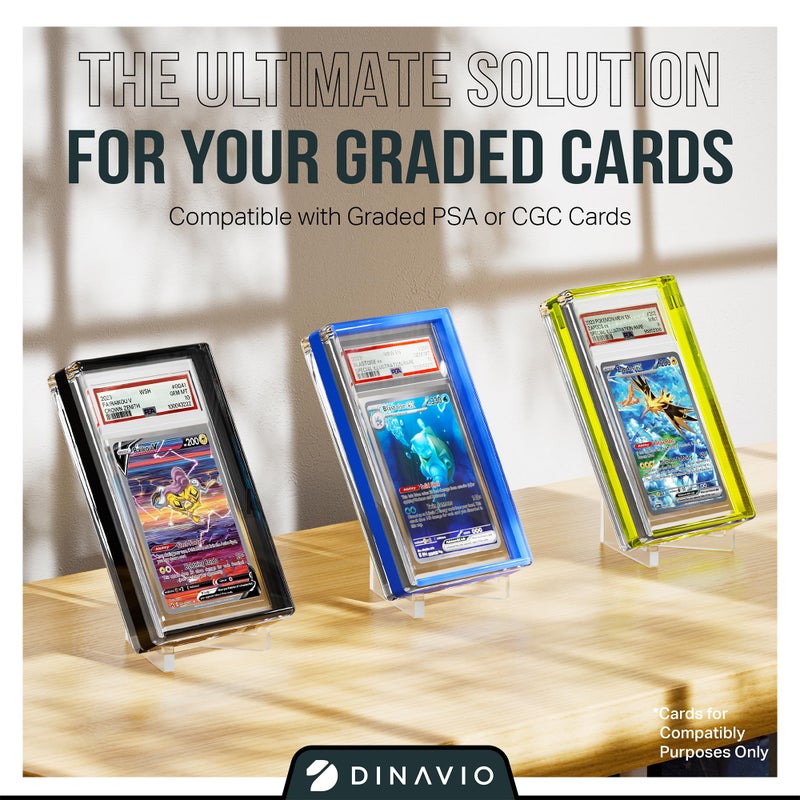 Dinavio Crafthouse PSA Graded Card Display Acrylic Case for Standard PSA and CGC Slabs - Slab Case - PSA Card Case - Graded Card Display Case - Updated Dimensions - Stand Included (Blue Border) - Image 4