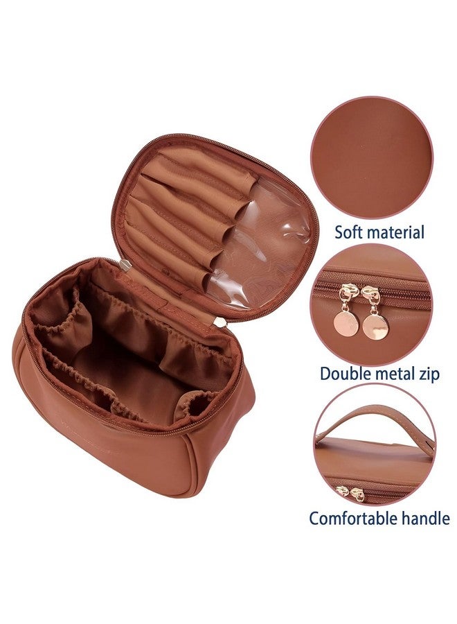 NANIAAY Portable Cosmetic Bag, PU Leather Makeup Storage Bag, Multifunctional Vanity Bag with Handle, 30 cm (Brown) - Image 5