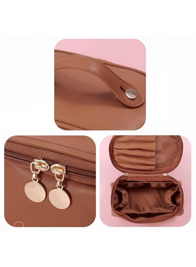 NANIAAY Portable Cosmetic Bag, PU Leather Makeup Storage Bag, Multifunctional Vanity Bag with Handle, 30 cm (Brown) - Image 4
