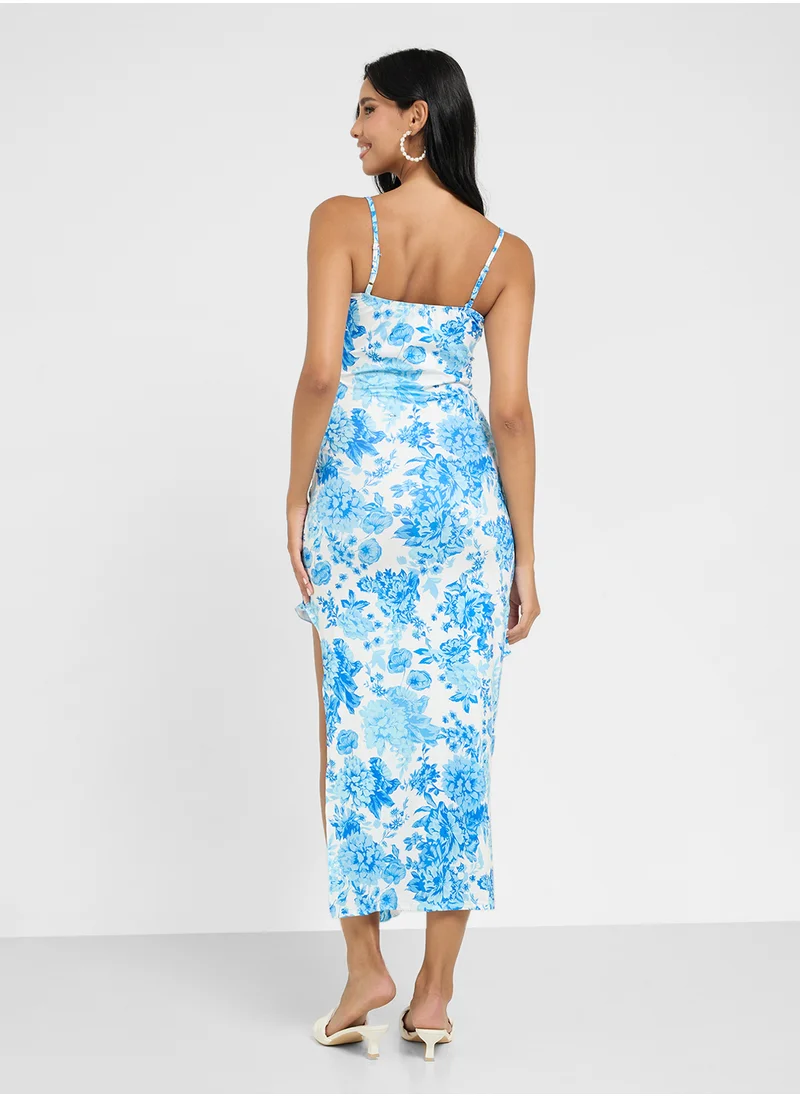 Ginger Strappy Floral Dress With Side Slit