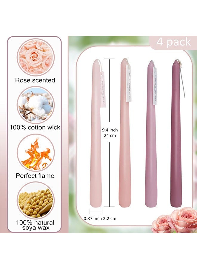 HaHaHai 4 PCS Romantic Rose Scent Scented Pink Gradient Color Scented Taper Candles Smokeless Candle Long Candles Wax Colored Taper Candles for Decor Wedding,Festival and Special Occasions,10 INCH - Image 2
