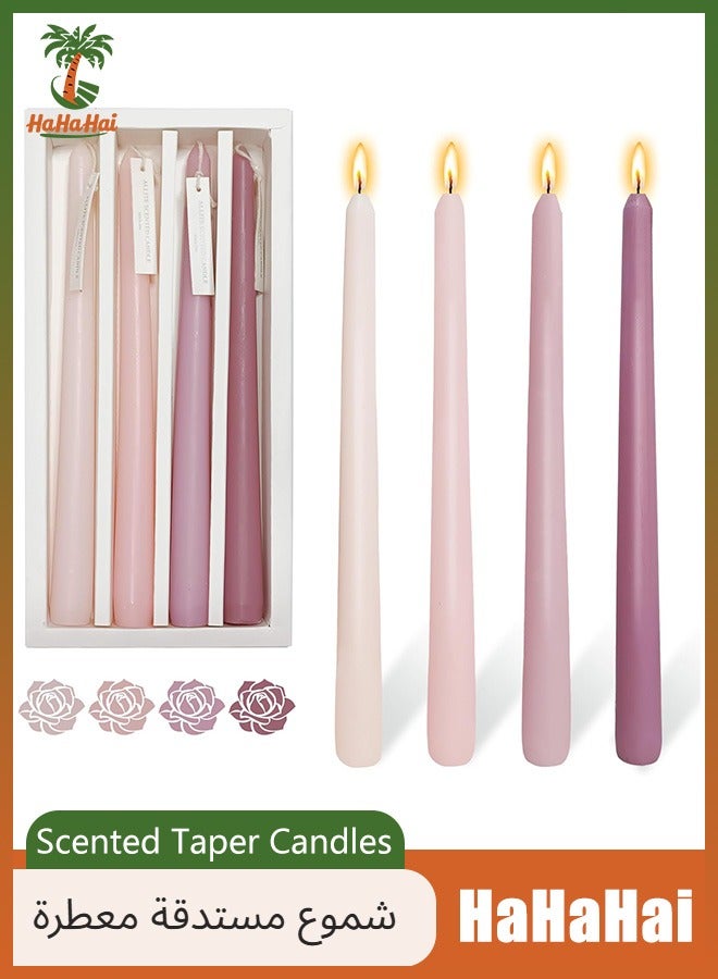 HaHaHai 4 PCS Romantic Rose Scent Scented Pink Gradient Color Scented Taper Candles Smokeless Candle Long Candles Wax Colored Taper Candles for Decor Wedding,Festival and Special Occasions,10 INCH - Image 1