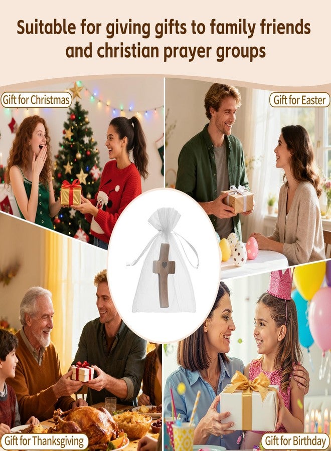 صليب خشبي صغير محمول باليد لتخفيف القلق، هدية دينية مسيحية للبالغين/المراهقين/كبار السن في عيد الميلاد/عيد الفصح، إلخ (4 قطع) - Image 5