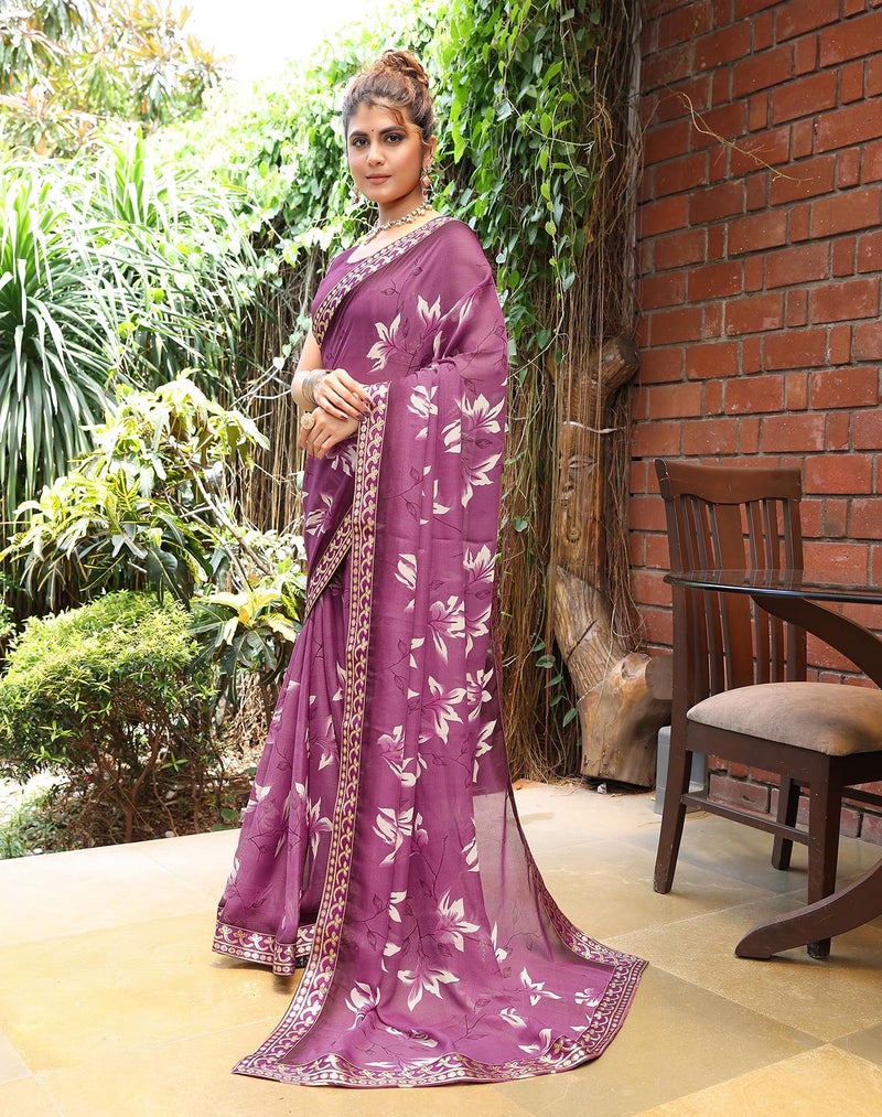 Yashika Women's Georgette Saree with Lace Border |Saree for Women |Lightweight Sari for Regular wear (AZ-YS-P1-HIRU PURPLE) - Image 2