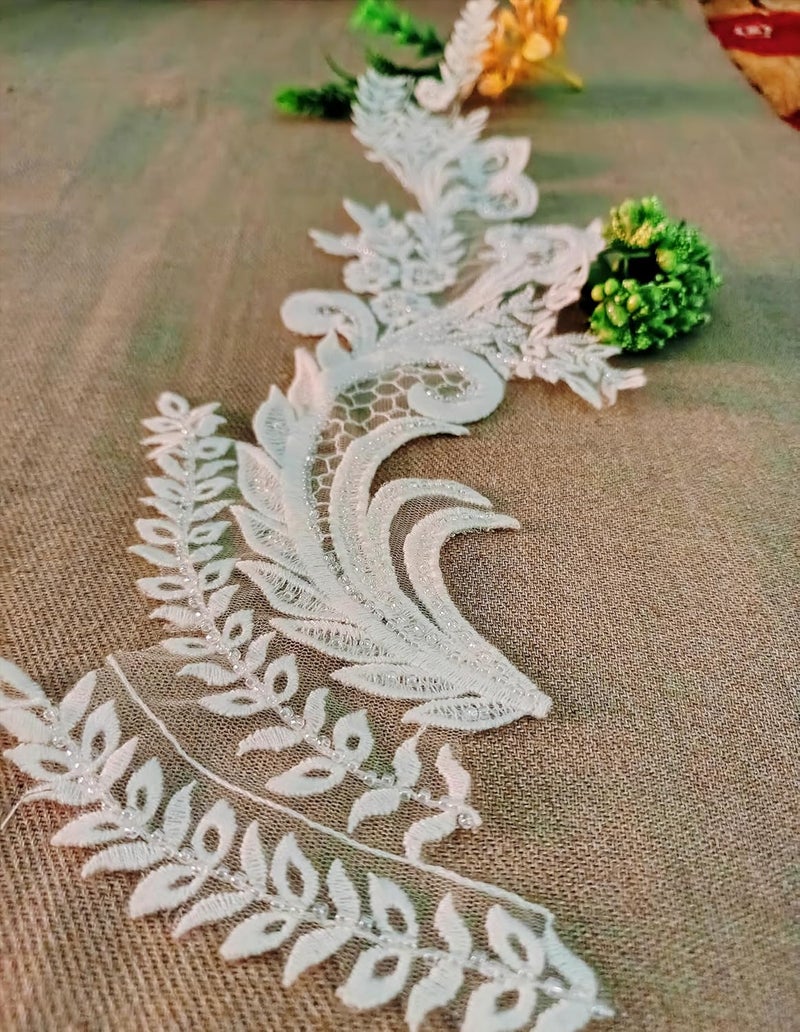 Unique Bridal Pearl White Patch Applique Patch 1 White Pt24 Beautiful Dyeable White Gowns Patch  - Image 2