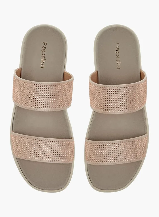 بابريكا صنادل نسائية مسطحة مزينة سهلة الارتداء