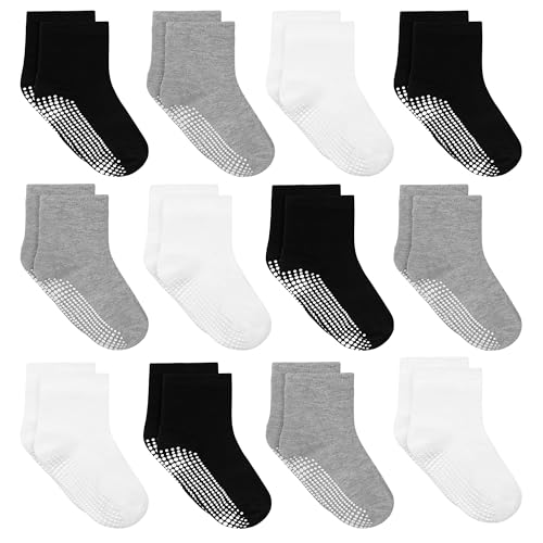 Tphon Toddler Socks, Baby Non Slip Socks for Boys Girls 12 Pairs Kids Infants Children Sock 5-7 Years - Image 1
