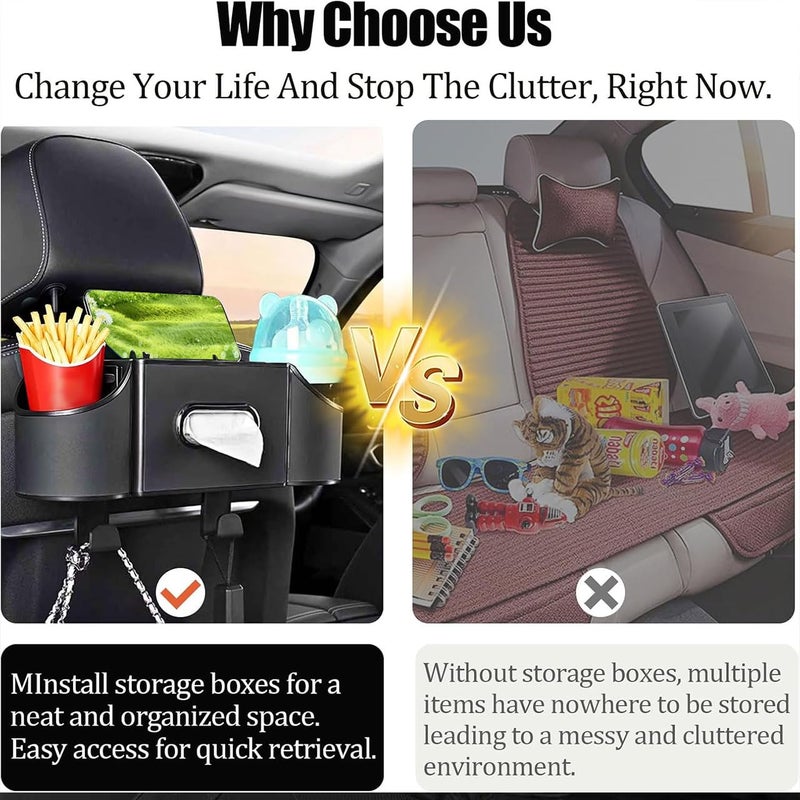Joezhe Back Seat Car Organizer,4 in 1 Multifunctional Car Back Seat Storage Box with Drink Cup Holder Tissue Box, for Hold Phone,Snacks, Drinks, Handbag-Black - Image 3