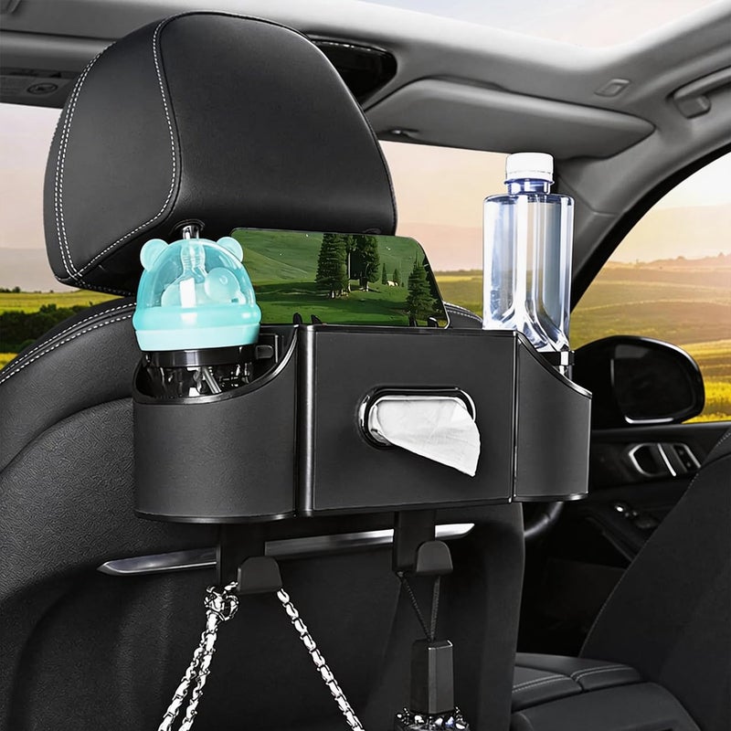 Joezhe Back Seat Car Organizer,4 in 1 Multifunctional Car Back Seat Storage Box with Drink Cup Holder Tissue Box, for Hold Phone,Snacks, Drinks, Handbag-Black - Image 1